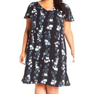 Sejour Black Floral Short Sleeve Shift Dress